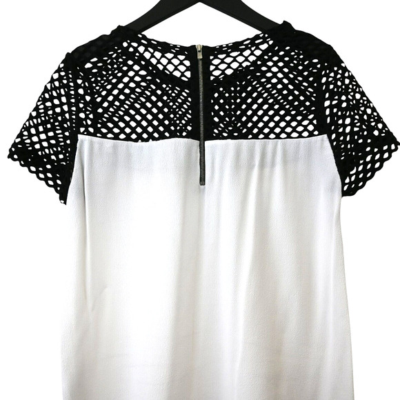 Maje Blouse Size 1 US Small White Back Net Neckline Short Sleeve Top - Picture 5 of 7